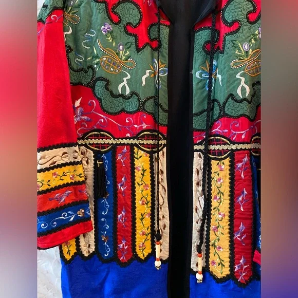 Rare Retro Embroidered Bedazzled Bright Colorful Vintage Silk Kimono Coat Jacket - Picture 8 of 13